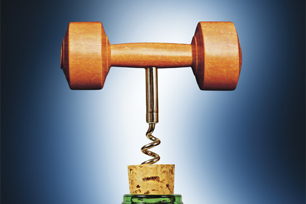 cork screw in the shape of a dumbbell