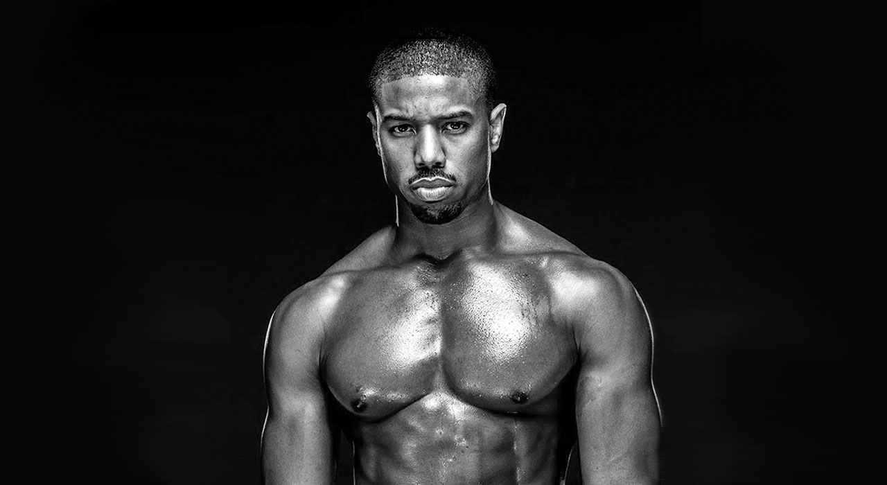 black and white image of michael b jordan topless