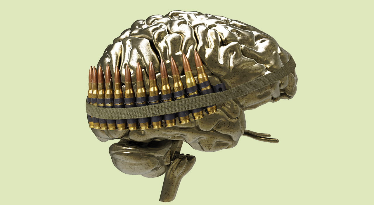 brain with ammunition wrapped around it