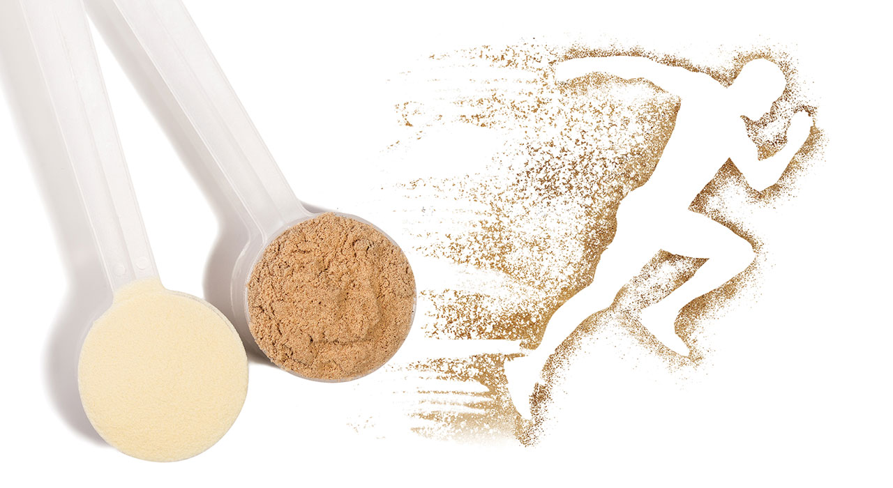 supplement powders next to a running man outline made from the powder