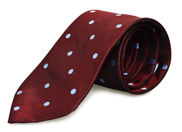 red and light blue polka dot tie