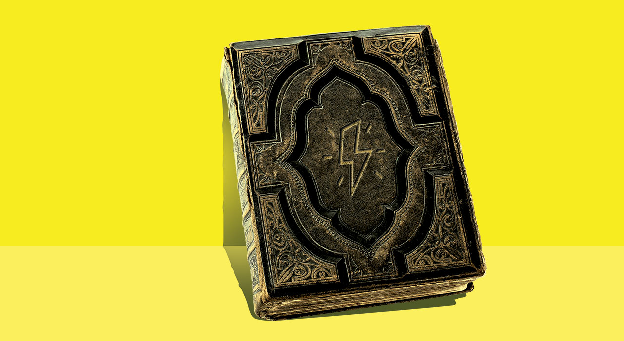 mythical book on a yellow background