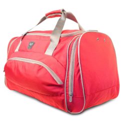 Red and silver fitmark power duffel bag