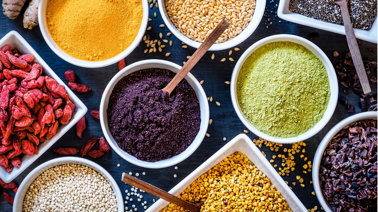 selection of herbs in bowls