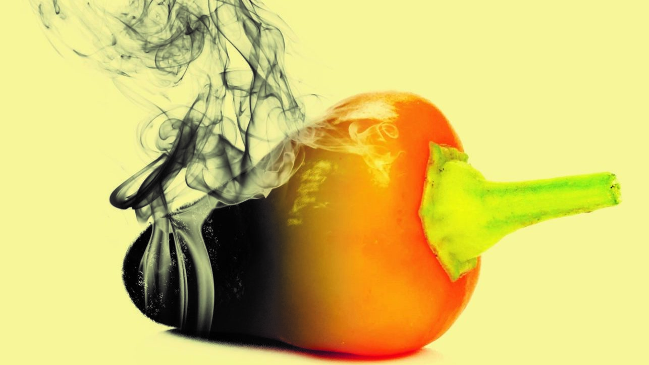 a pepper with smoke coming off it